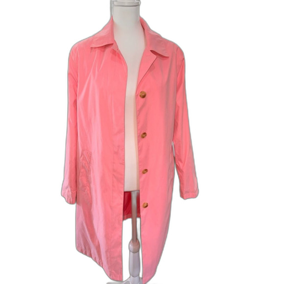Rain Coat Pink Nylon Lightweight Button Front Pockets Collared Sz 10 Forecaster - Picture 3 of 8